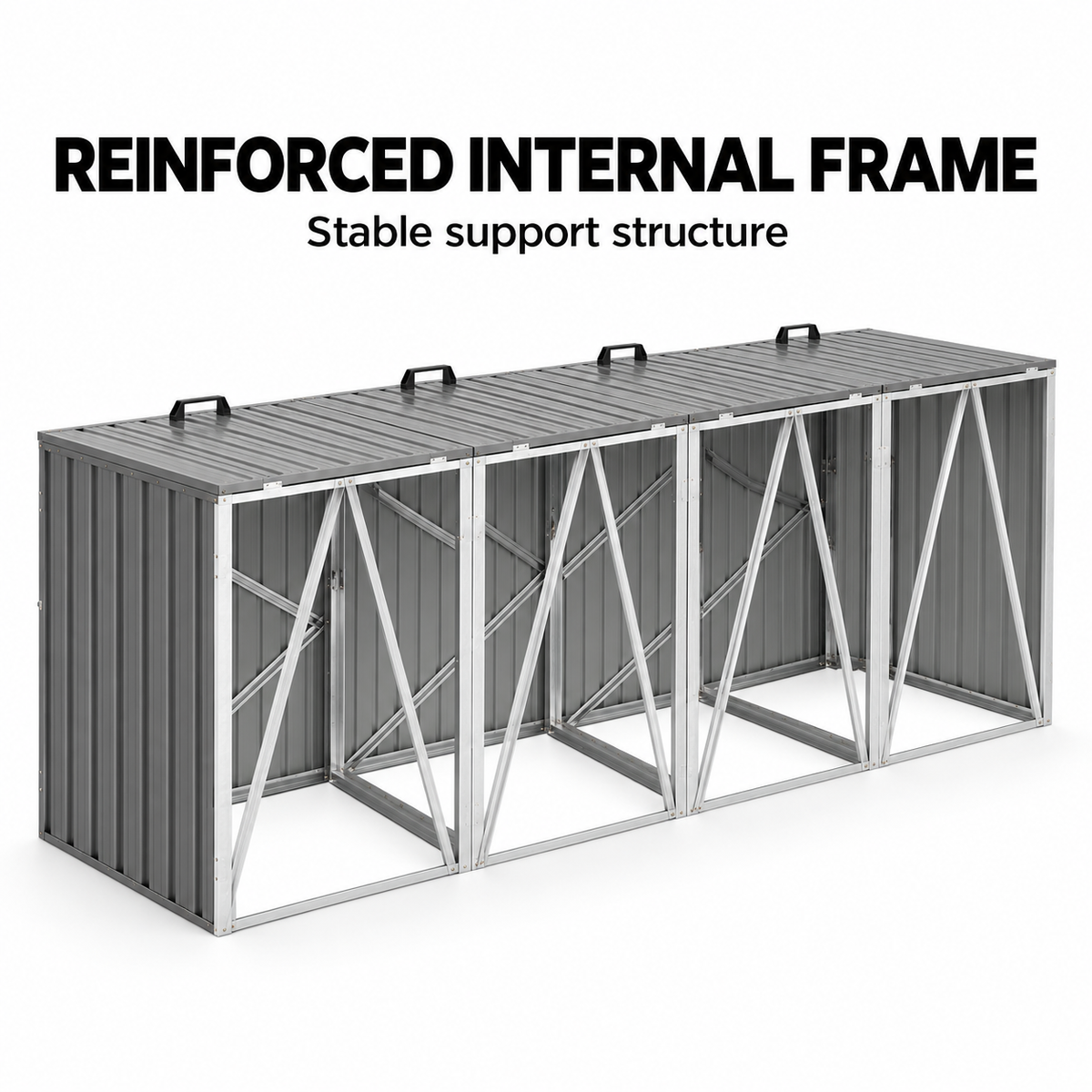 4-Bin Outdoor Storage Shed with Lockable Doors – Galvanised Steel