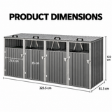 4-Bin Outdoor Storage Shed with Lockable Doors – Galvanised Steel