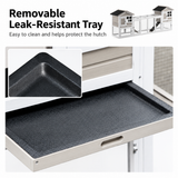 Removable leak-resistant tray for a grey 2-in-1 outdoor rabbit hutch, designed for easy cleaning and protection against spills