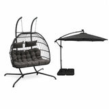 Hanging 2-Seater Egg Chair & Grey 3m LED Cantilever Parasol Bundle