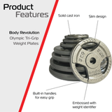 2x 5kg Cast Iron Weight Plates - 1" Standard Tri Grip