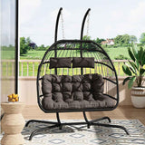 Hanging 2-Seater Egg Chair & Grey 3m LED Cantilever Parasol Bundle