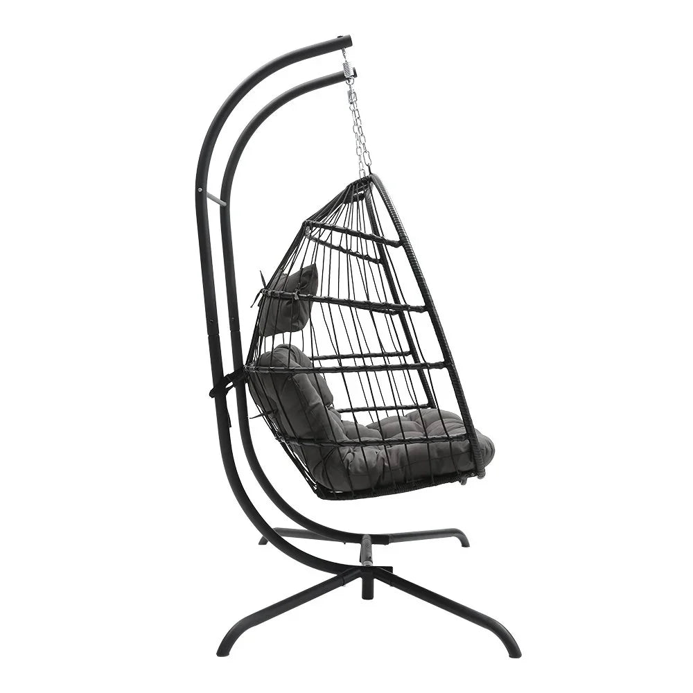 Hanging 2-Seater Egg Chair & Grey 3m LED Cantilever Parasol Bundle