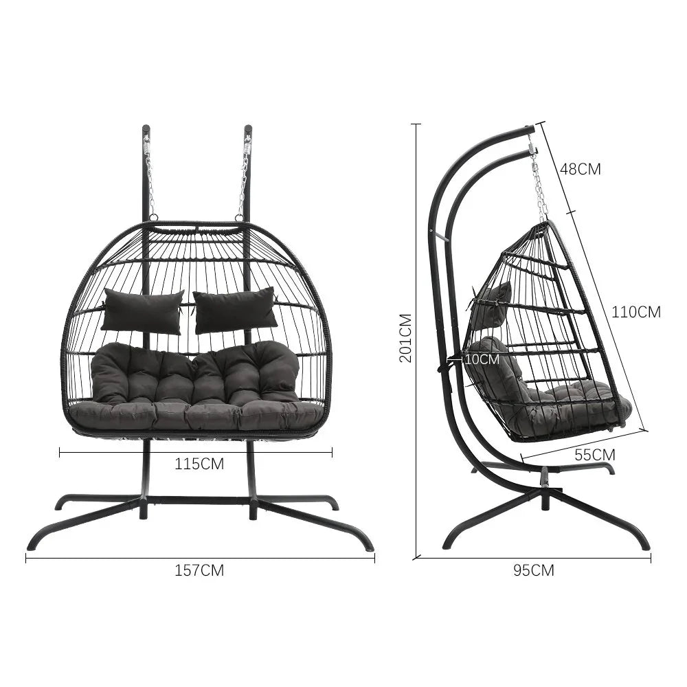 Hanging 2-Seater Egg Chair & Grey 3m LED Cantilever Parasol Bundle