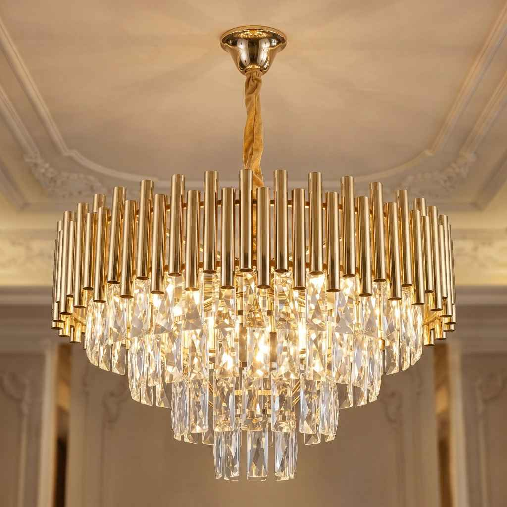 Gold Crystal Pendant Chandelier – 9-Light