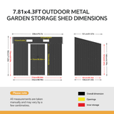 Metal Garden Storage Shed – Charcoal Black 7.81 x 4.3ft