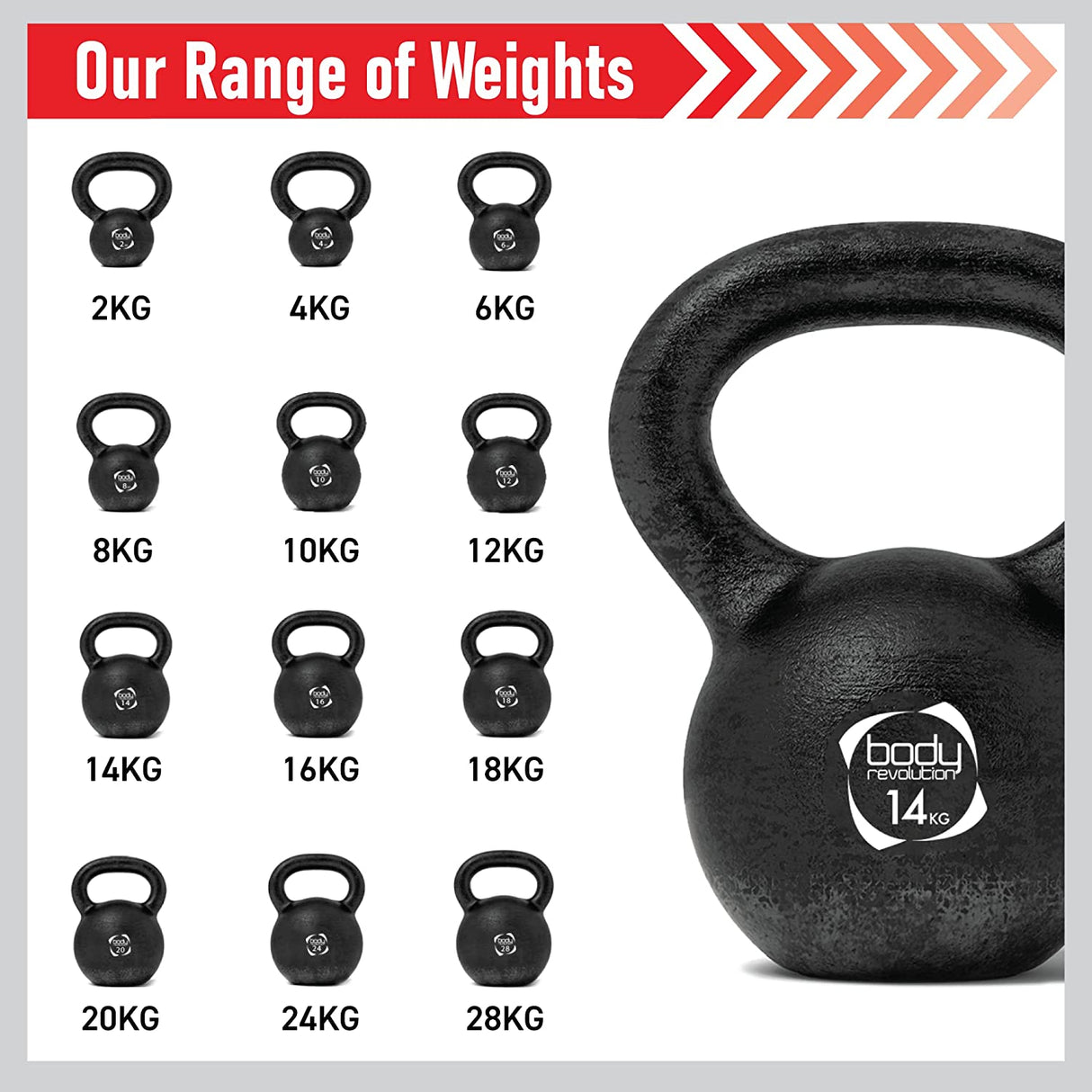 Body Revolution Cast Iron Kettlebells 2 kg - 28 kg - Body Revolution