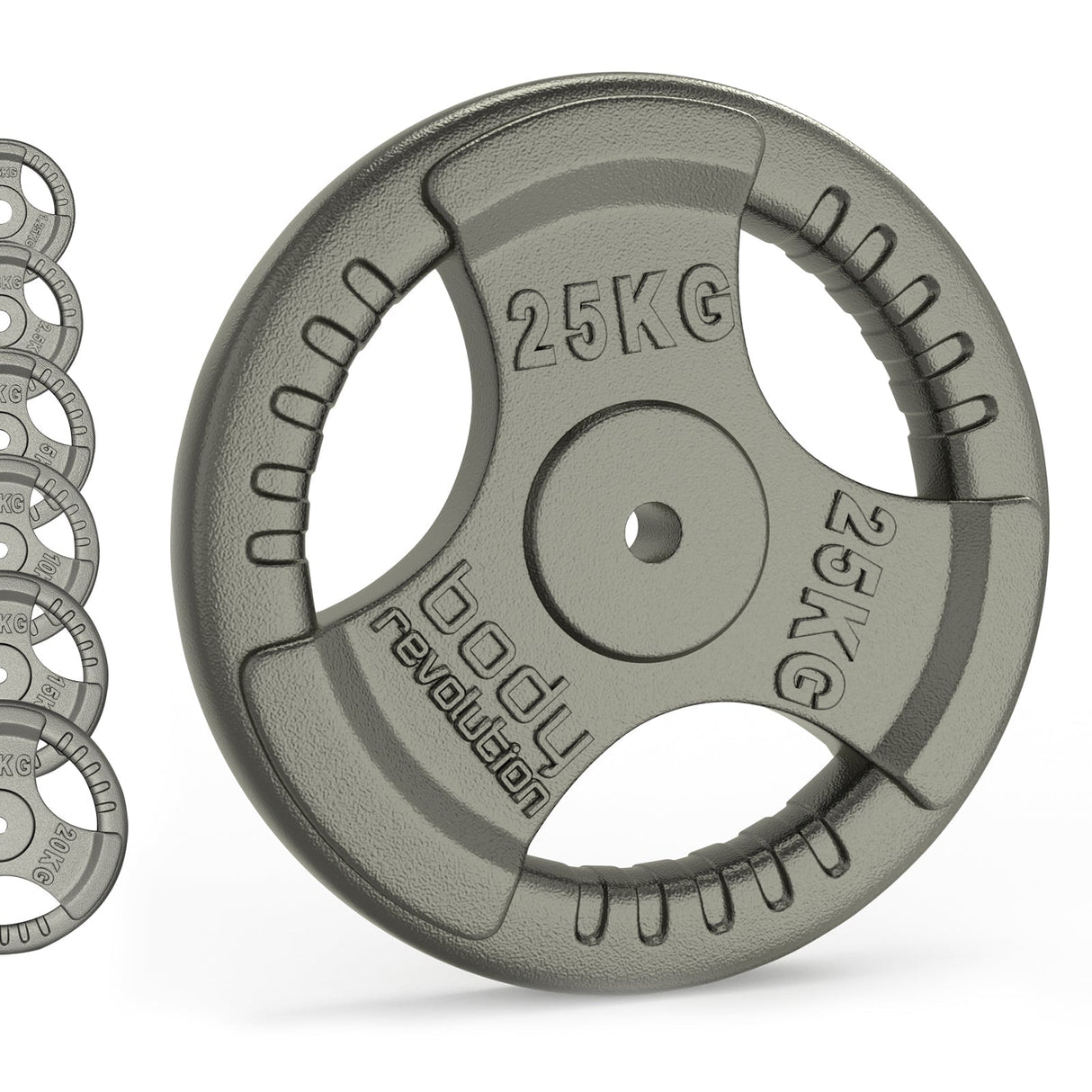 Cast Iron Weight Plates - 1" Standard Tri Grip Pairs (1.25 - 25 kg) - Body Revolution