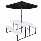 White Foldable Picnic Table + Black 2.7m LED Parasol Bundle