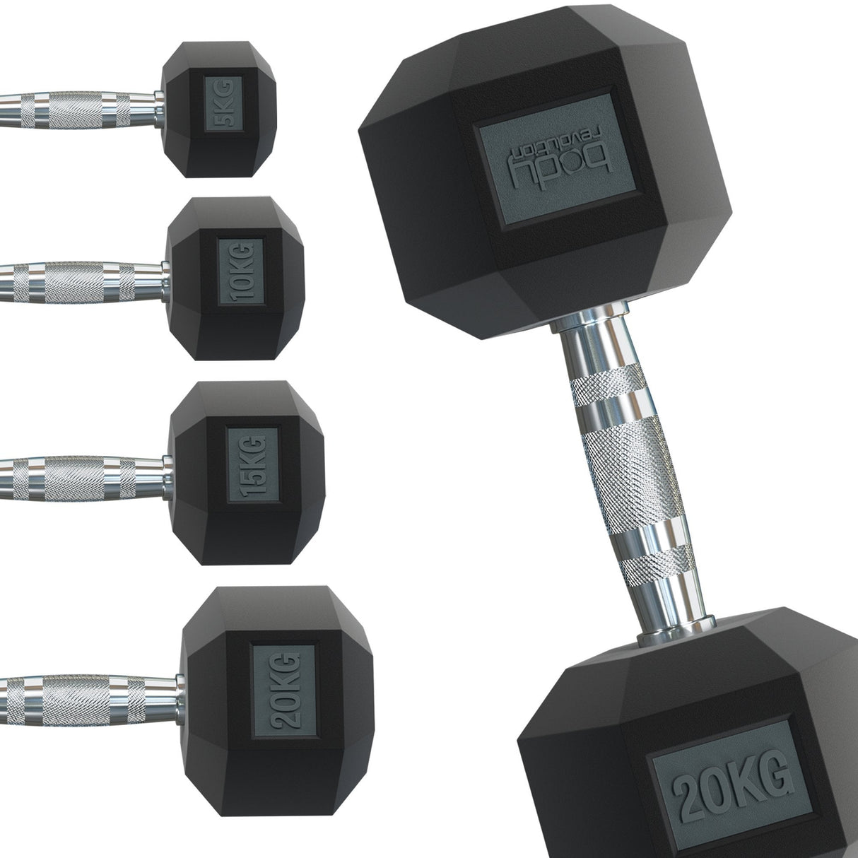 Hex Rubber Dumbbells - Body Revolution