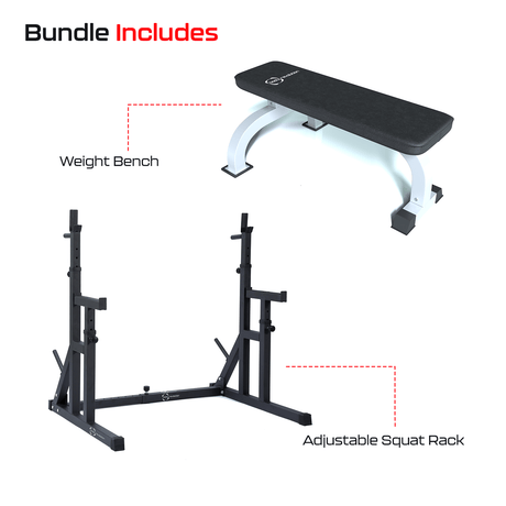Home Gym Bundle 1 - Squat Rack and Flat Weight Bench Set - Body Revolution