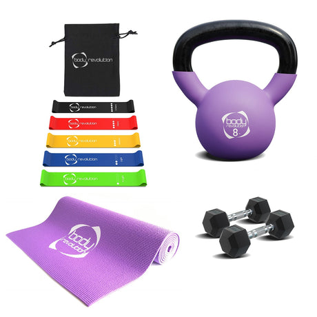 Home Strength Training Bundles - Dumbbells+ Kettlebell + Yoga Mat + Resistance Bands - Body Revolution