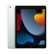 Silver refurbished Apple iPad 9th Gen 10.2" with vibrant abstract screen design showcasing colors of blue, red, and yellow