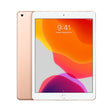 Gold refurbished Apple iPad 7th Gen 10.2" with a vibrant screen displaying colorful abstract shapes and a sleek design