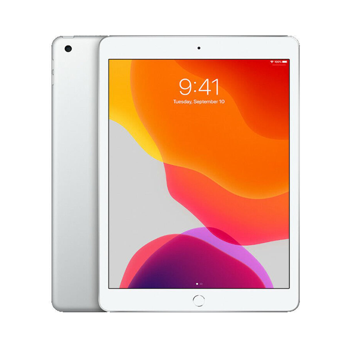 Silver refurbished Apple iPad 7th Gen 10.2" with vibrant display, sleek design, and smooth edges, showcasing its modern technology