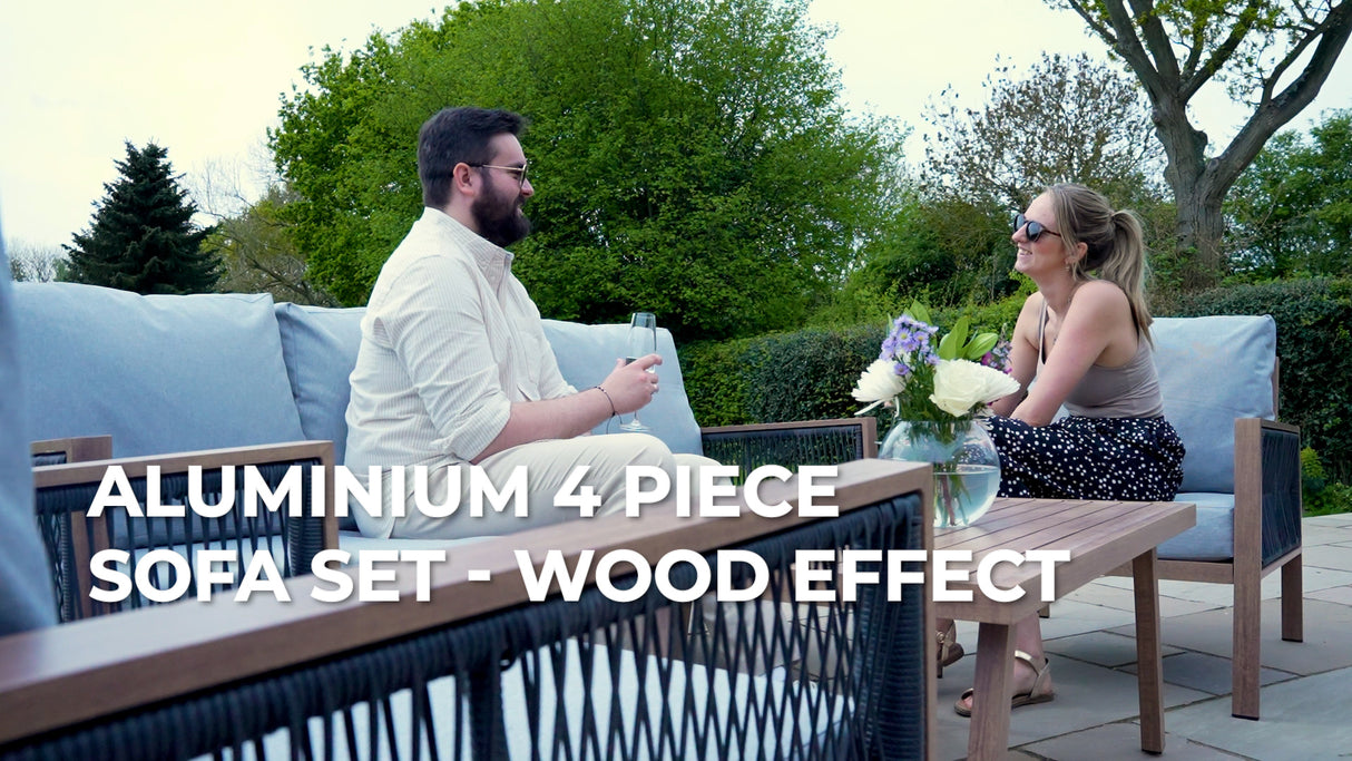 Aluminium 4 Piece Sofa Set - Wood Effect