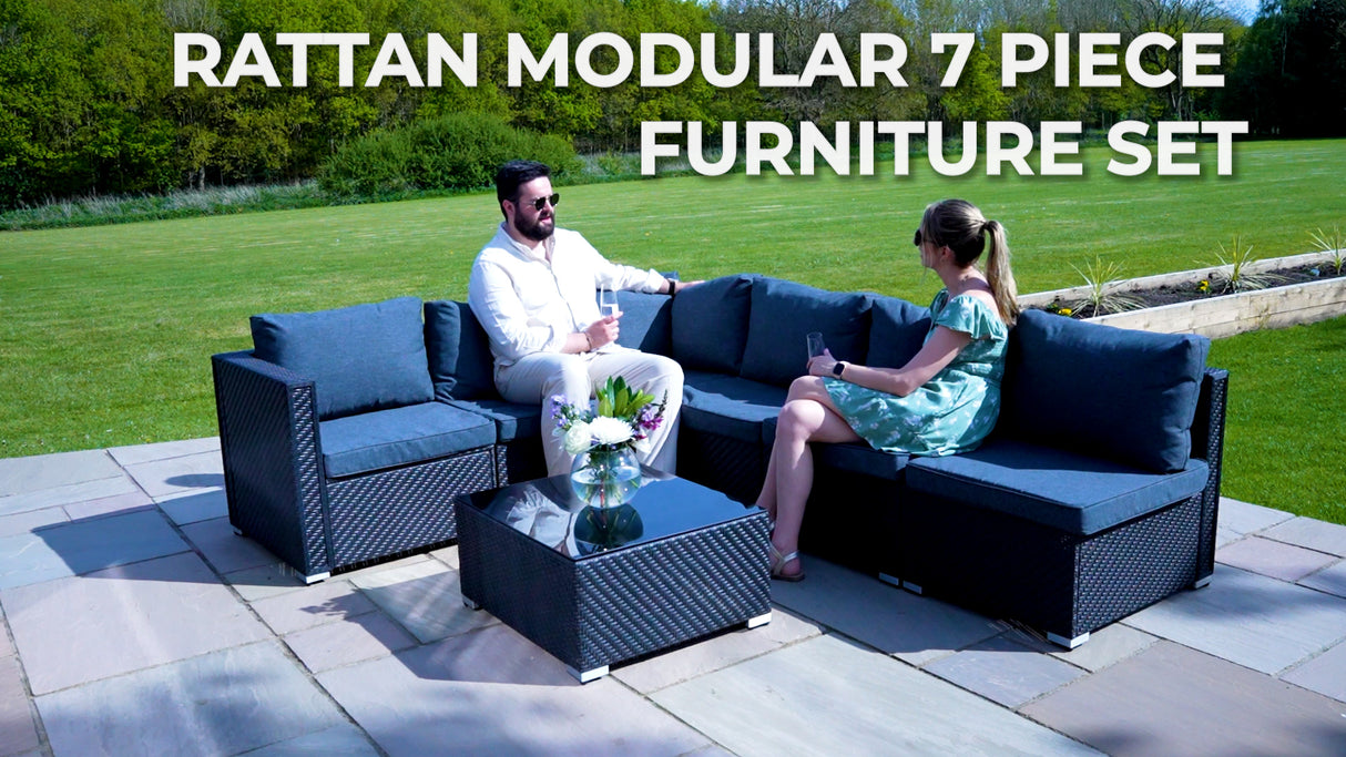 Rattan Modular 7 Piece Furniture Set - Black