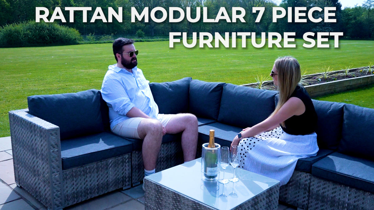 Rattan Modular 7 Piece Furniture Set - Grey