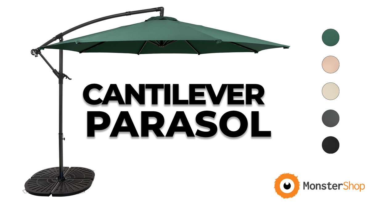 Cantilever Parasol 3m With Full Fan Base – Grey