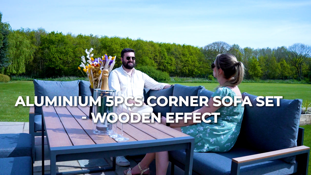 Aluminium Corner Sofa Set - Wood Effect