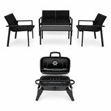 Black Rattan Patio Furniture Set & Portable Charcoal BBQ Grill Bundle
