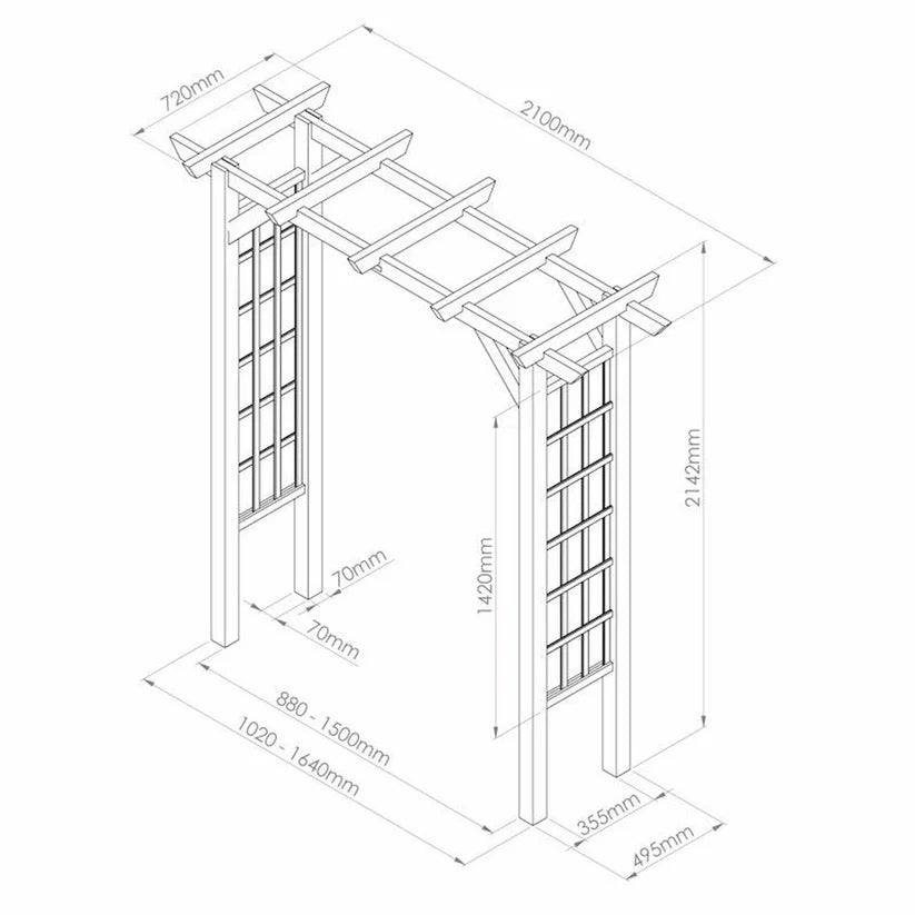 Flat Top Garden Arch with Trellis