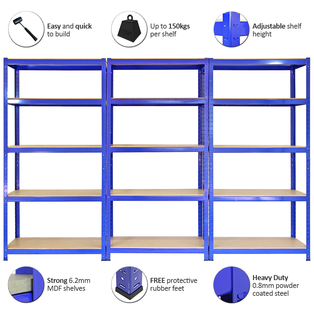 Monster Racking T-Rax Heavy Duty Shelving Units, Blue, 75cm W, 30cm D