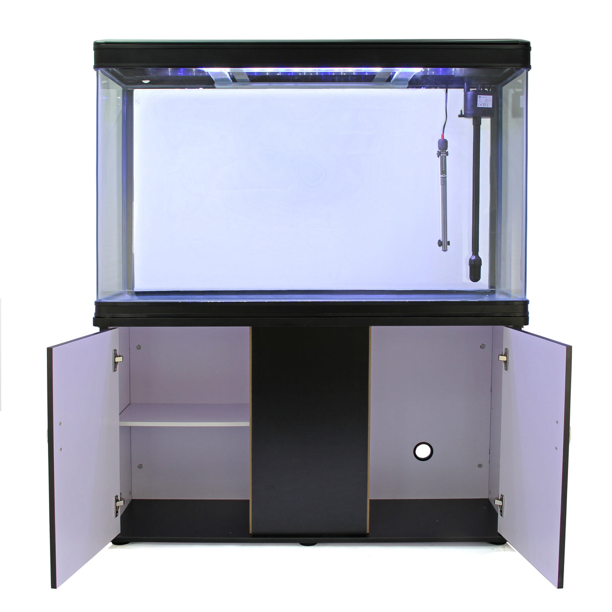 Aquarium Fish Tank & Cabinet with Complete Starter Kit - Black Tank & Blue Gravel