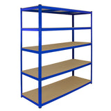Monster Racking T-Rax 5 x Extra Wide Storage Shelves, Blue, 160cm W, 60cm D