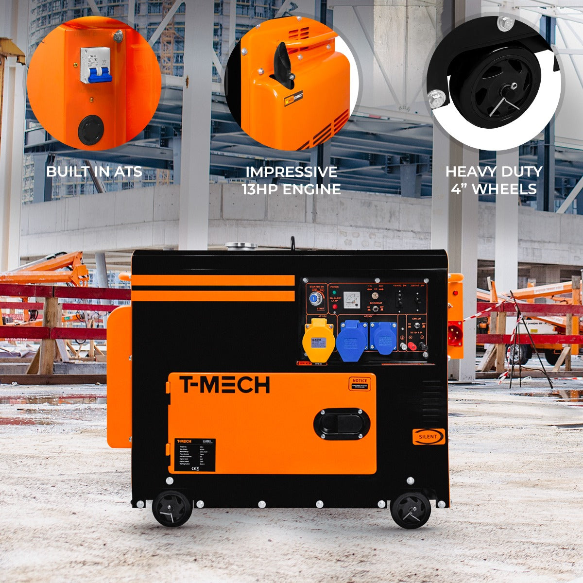 T-Mech Portable Silent Diesel Generator Single Phase 230V