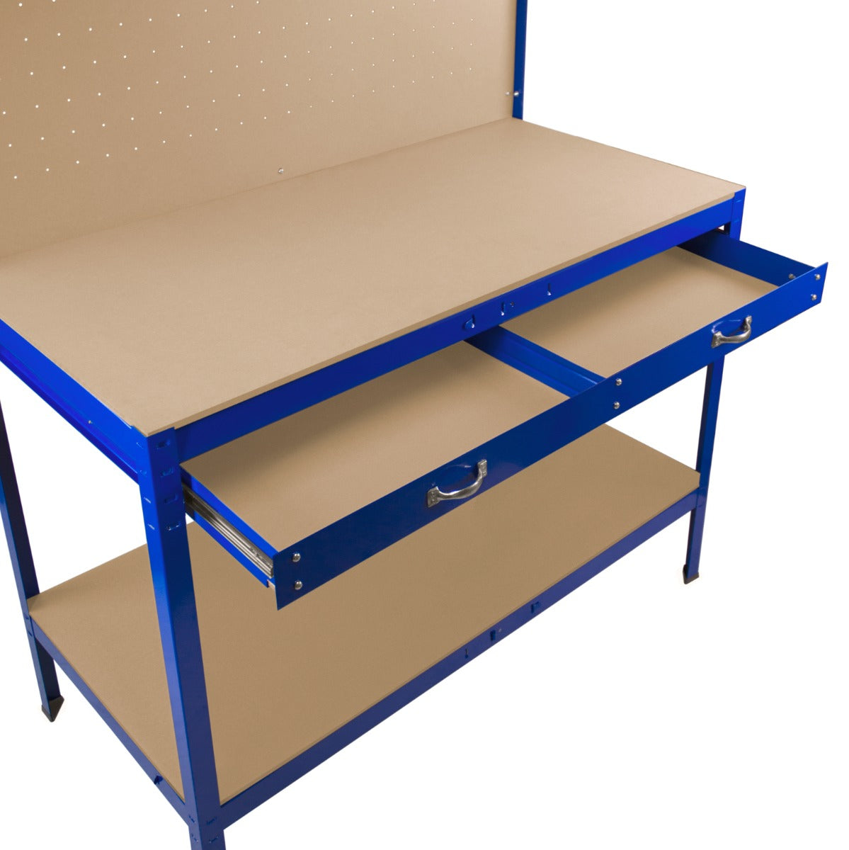 Workbench with Pegboard, Drawer & Light – Blue