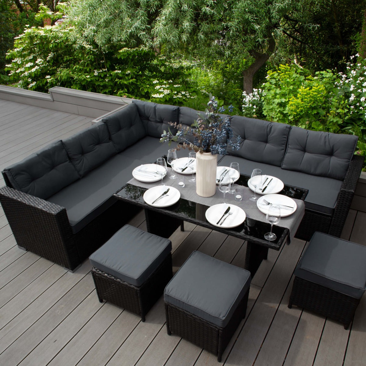 Black rattan corner garden sofa hotsell