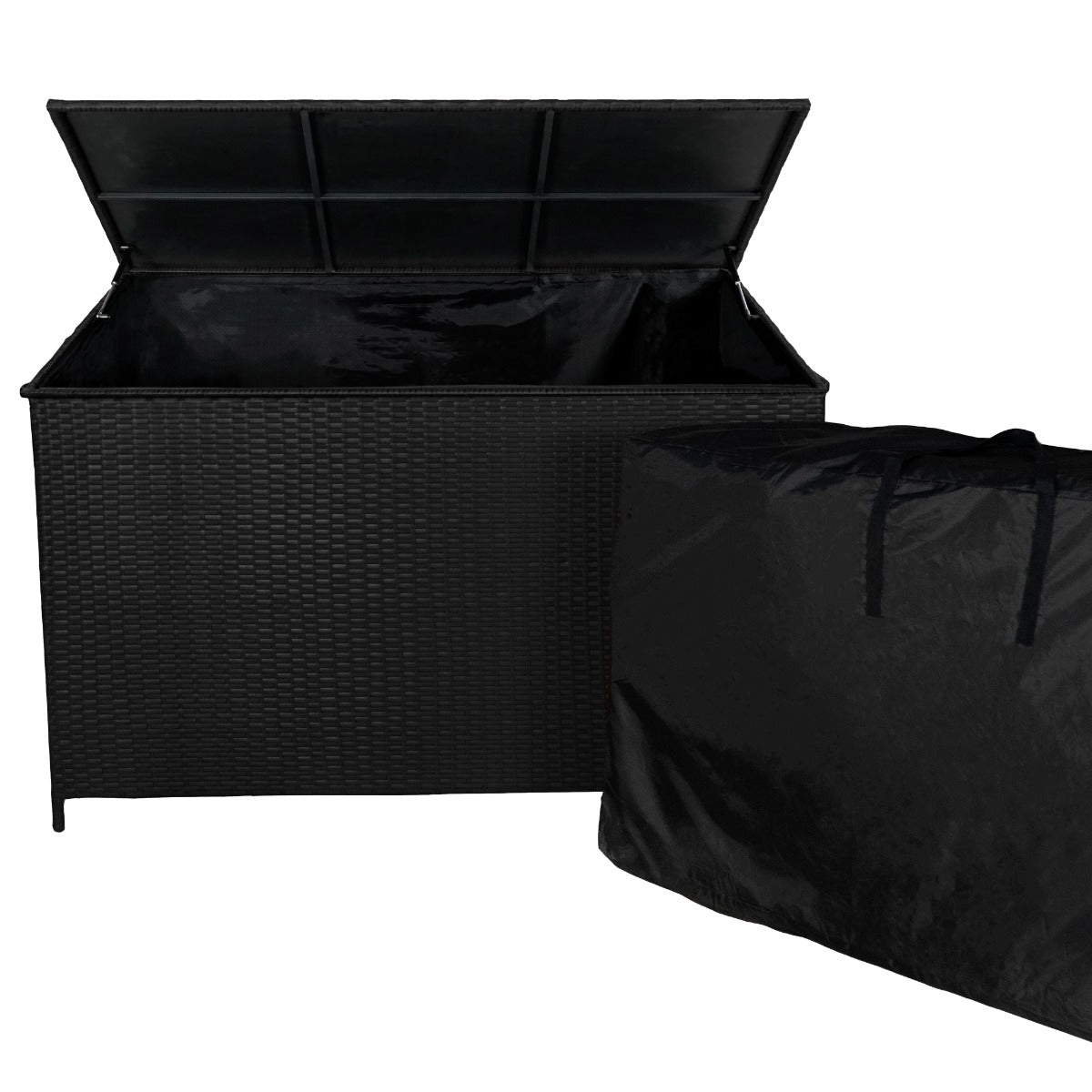 Rattan Corner Set & Cushion Storage Box - Black