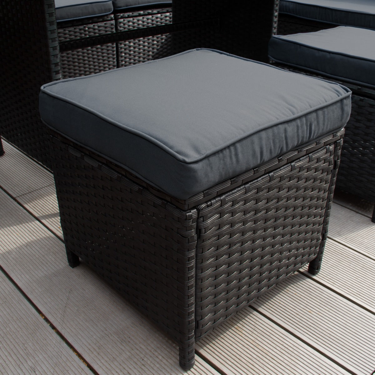 Rattan Corner Set & Cushion Storage Box - Black