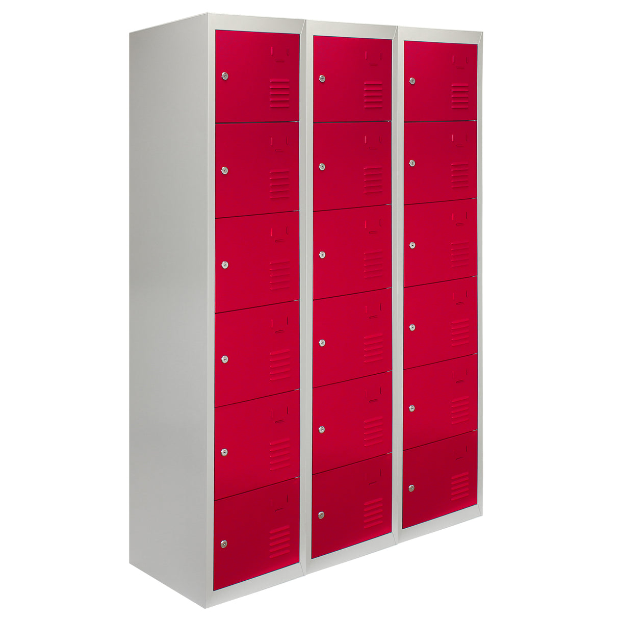 3 x Metal Storage Lockers - Six Doors, Red - Flatpack