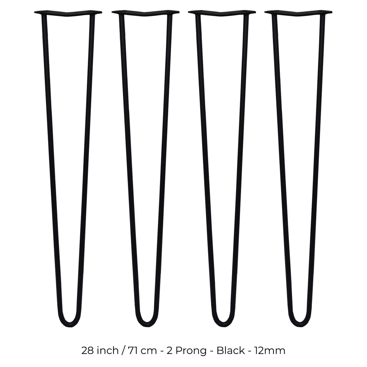4 x 28" Hairpin Legs - 2 Prong - 12mm - Black
