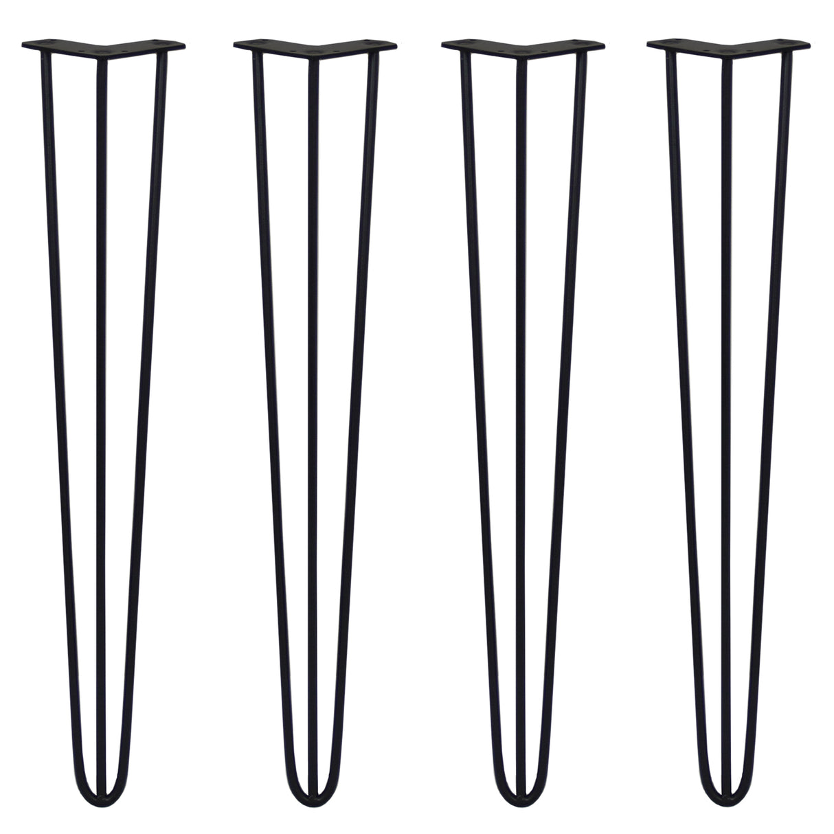 4 x 28" Hairpin Legs - 3 Prong - 10mm - Black