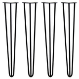 4 x 28" Hairpin Legs - 3 Prong - 12mm - Black