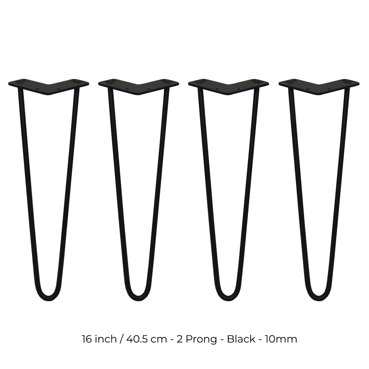 4 x 16" Hairpin Legs - 2 Prong - 10mm - Black