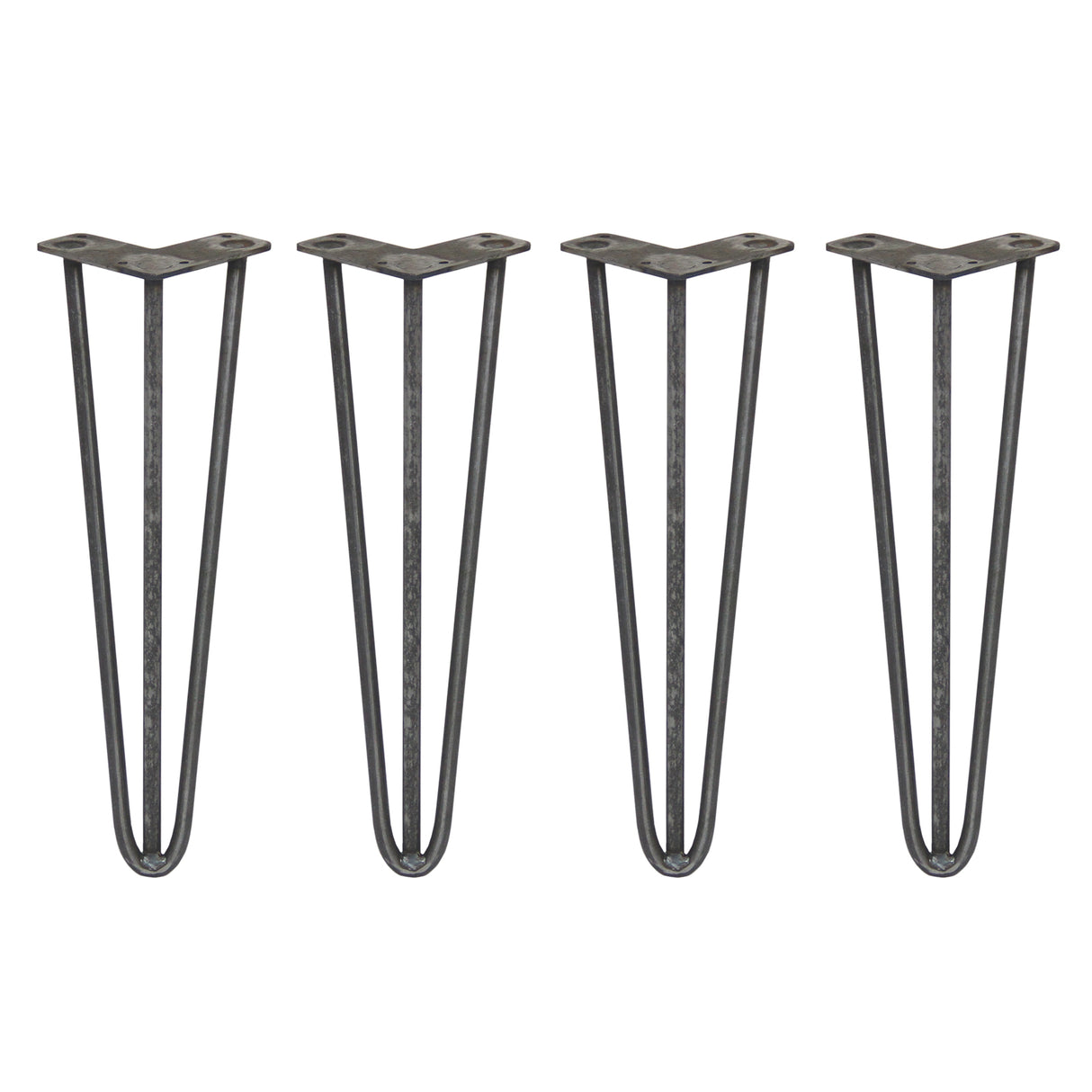 4 x 16" Hairpin Legs - 3 Prong - 12mm - Raw Steel