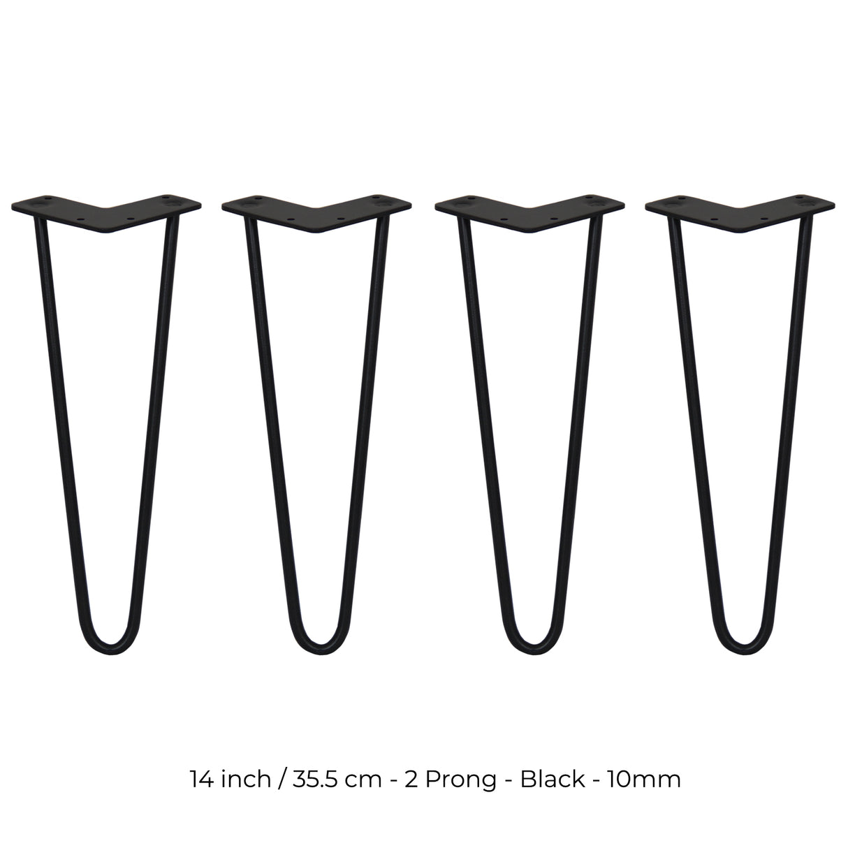 4 x 14" Hairpin Legs - 2 Prong - 10mm - Black
