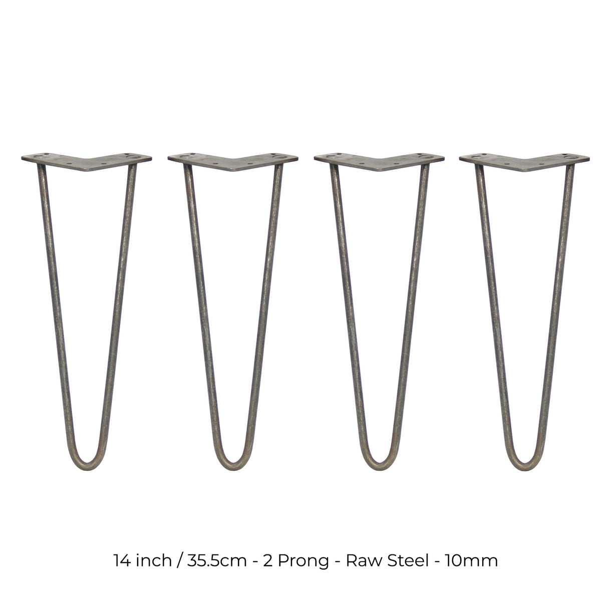 4 x 14" Hairpin Legs - 2 Prong - 10mm - Raw Steel