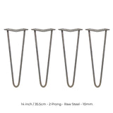 4 x 14" Hairpin Legs - 2 Prong - 10mm - Raw Steel