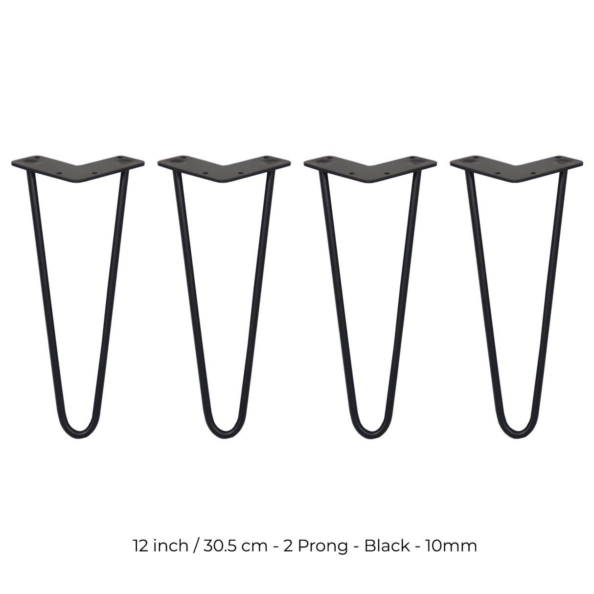 4 x 12" Hairpin Legs - 2 Prong - 10mm - Black