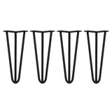 4 x 12" Hairpin Legs - 3 Prong - 12mm - Black