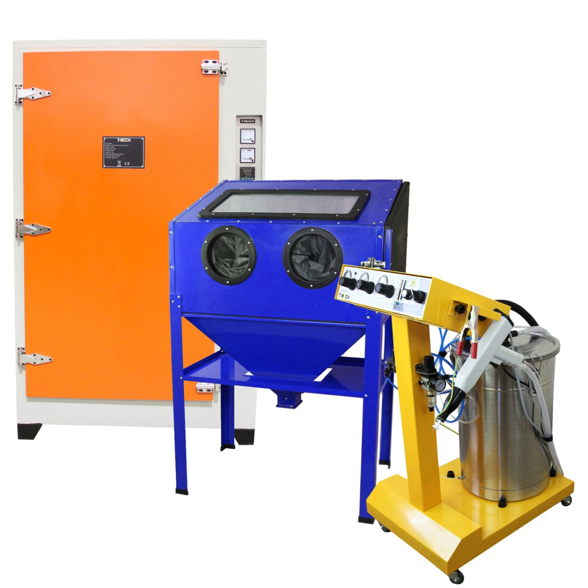 T-Mech Electrostatic Powder Coating Machine & Curing Oven & 220L Sandblasting Cabinet