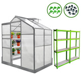 Greenhouse 6ft x 8ft (Green) With Base & Racking