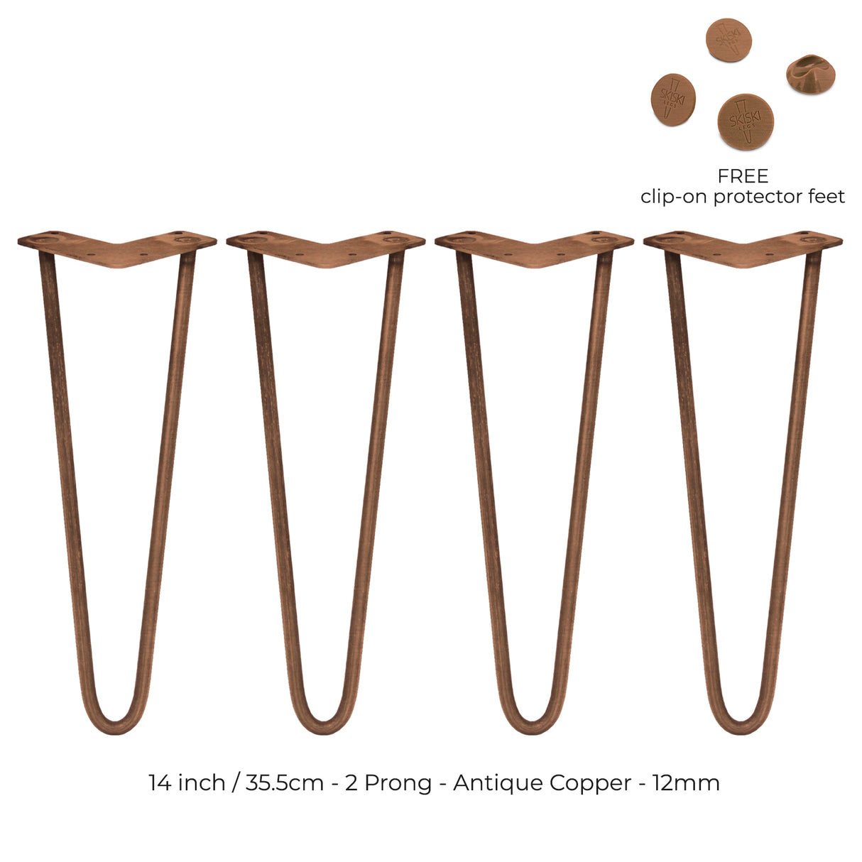 4 x 14" Hairpin Legs - 2 Prong - 12mm - Antique Copper