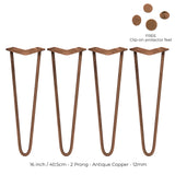 4 x 16" Hairpin Legs - 2 Prong - 12mm - Antique Copper