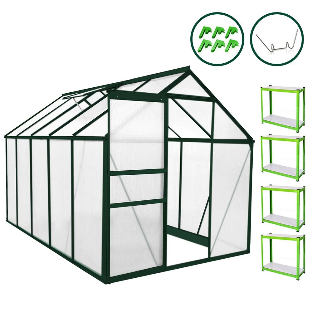 Greenhouse 6ft x 10ft (Green) & Racking